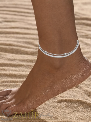  Прелестна двойна стоманена гривна за крак,змийска плетка и верижка с топчета , не променя цвета си - GK1473